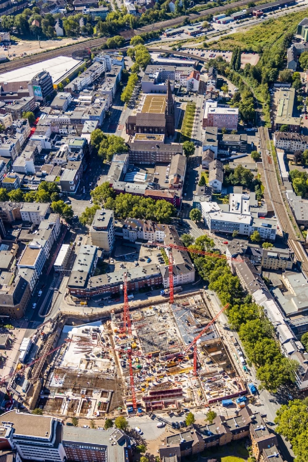 Aerial image Bochum - Construction site for the multi-family residential building Stadtquartier on Viktoriastrasse in the district Innenstadt in Bochum in the state North Rhine-Westphalia, Germany
