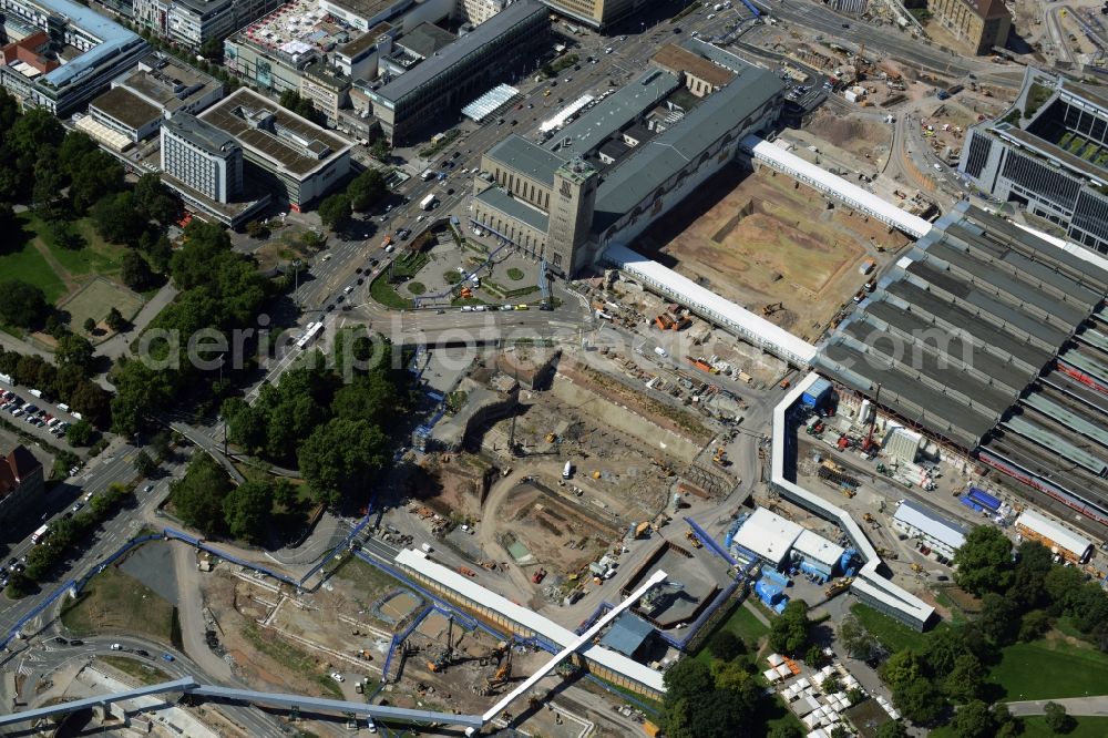 Stuttgart from above - Construction site at the Stuttgart Central station in Baden-Wuerttemberg. The termnal station will be largely demolished during the project Stuttgart 21 and converted into an underground transit station