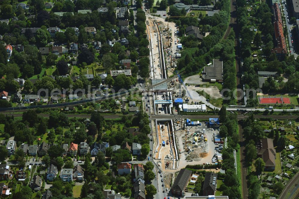 Hamburg from the bird's eye view: Construction site with tunnel guide for the route of Hammer Trog along the Hammer Strasse in the district Eilbek in Hamburg, Germany