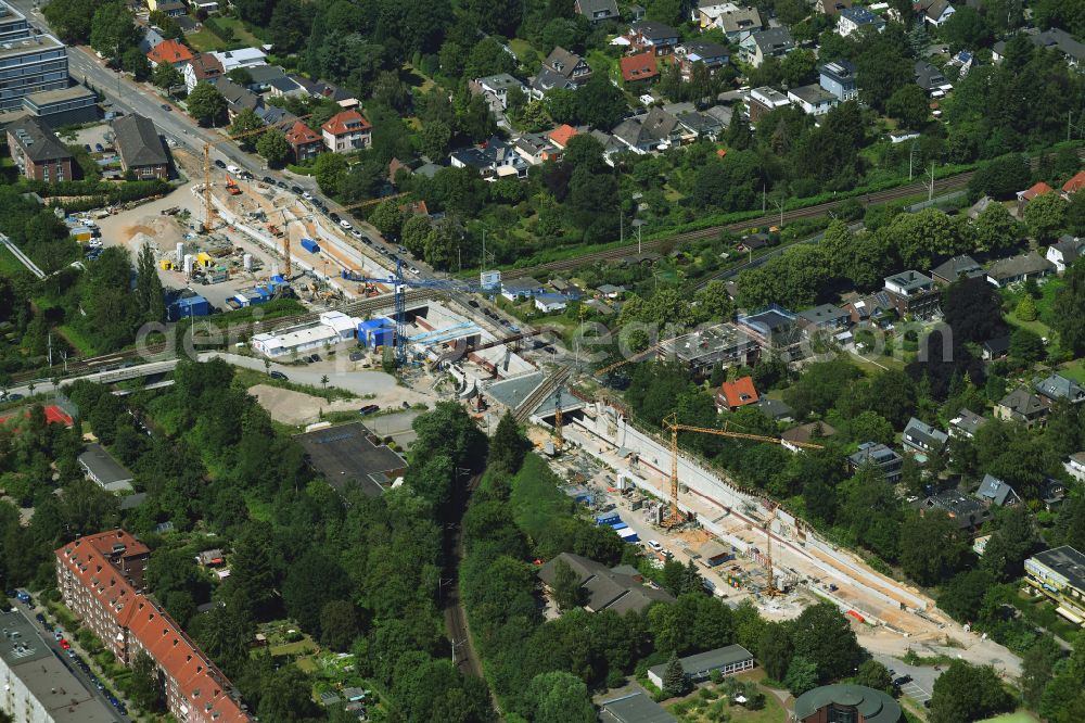 Hamburg from above - Construction site with tunnel guide for the route of Hammer Trog along the Hammer Strasse in the district Eilbek in Hamburg, Germany