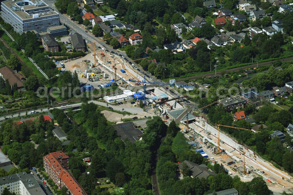 Hamburg from the bird's eye view: Construction site with tunnel guide for the route of Hammer Trog along the Hammer Strasse in the district Eilbek in Hamburg, Germany