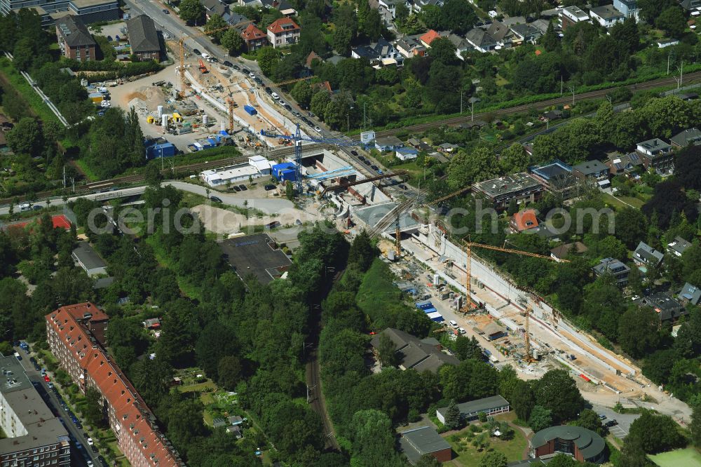 Aerial image Hamburg - Construction site with tunnel guide for the route of Hammer Trog along the Hammer Strasse in the district Eilbek in Hamburg, Germany