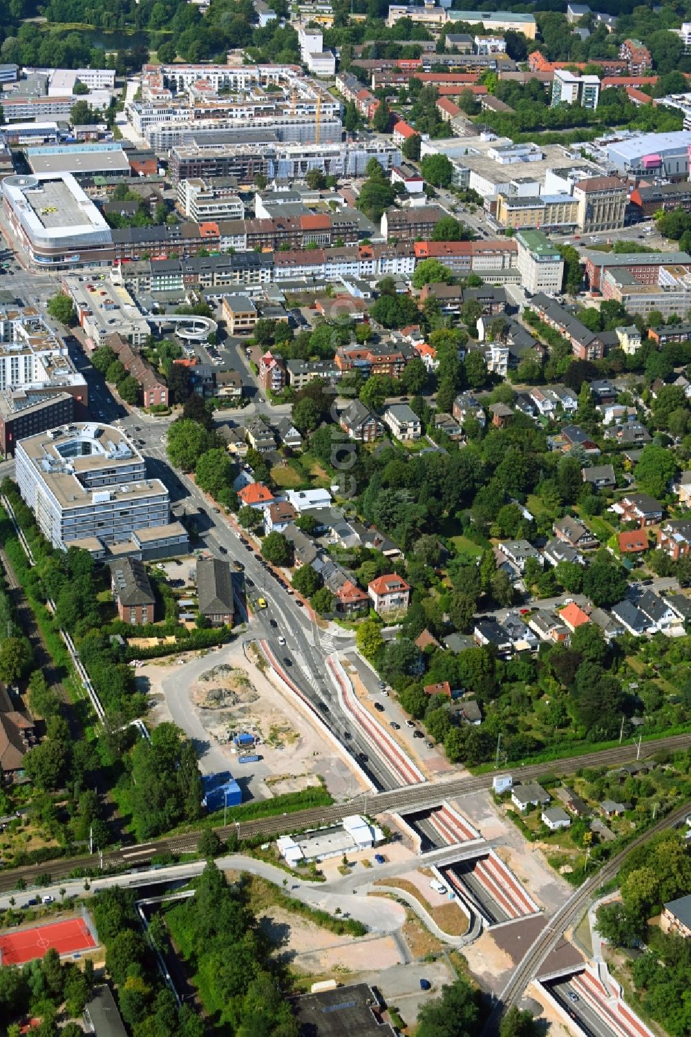 Aerial image Hamburg - Construction site with tunnel guide for the route of Hammer Trog along the Hammer Strasse in the district Eilbek in Hamburg, Germany