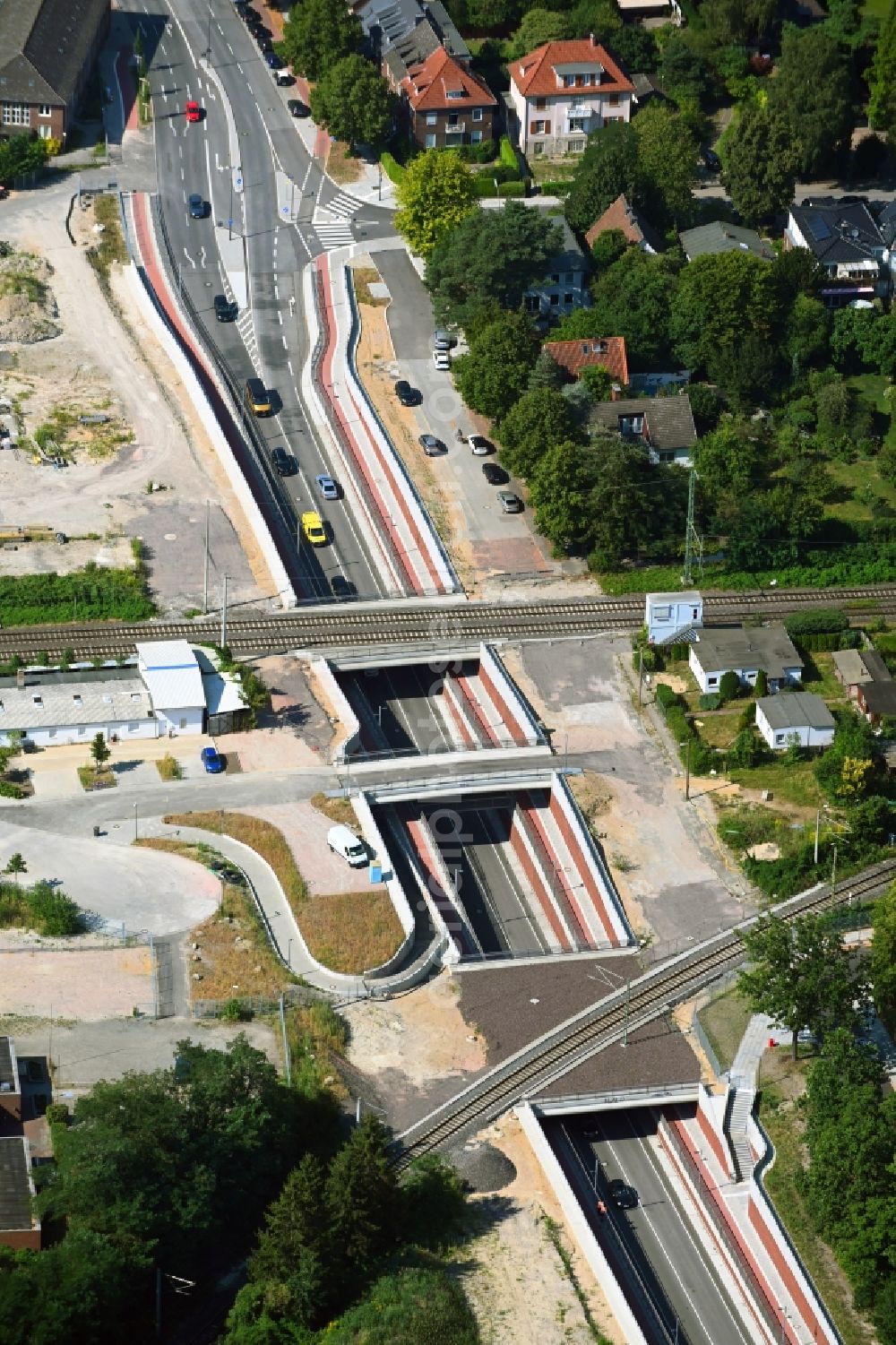 Aerial photograph Hamburg - Construction site with tunnel guide for the route of Hammer Trog along the Hammer Strasse in the district Eilbek in Hamburg, Germany