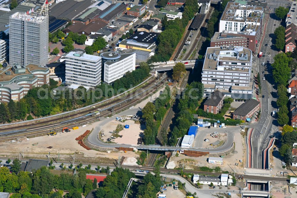 Aerial photograph Hamburg - Construction site with tunnel guide for the route of Hammer Trog along the Hammer Strasse in the district Eilbek in Hamburg, Germany