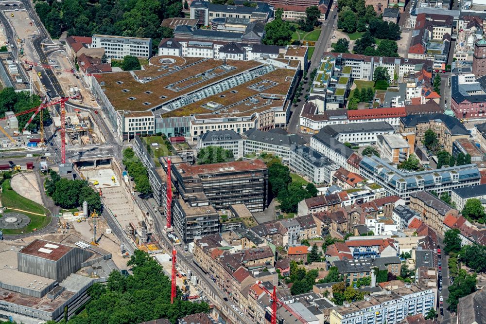 Karlsruhe from above - Construction site with tunnel guide for the route of Kriegsstrasse in the district Suedweststadt in Karlsruhe in the state Baden-Wurttemberg, Germany