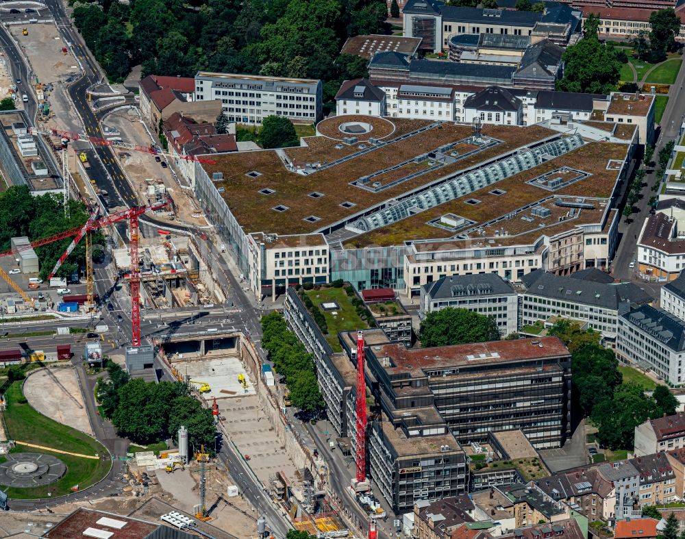 Karlsruhe from the bird's eye view: Construction site with tunnel guide for the route of Kriegsstrasse in the district Suedweststadt in Karlsruhe in the state Baden-Wurttemberg, Germany