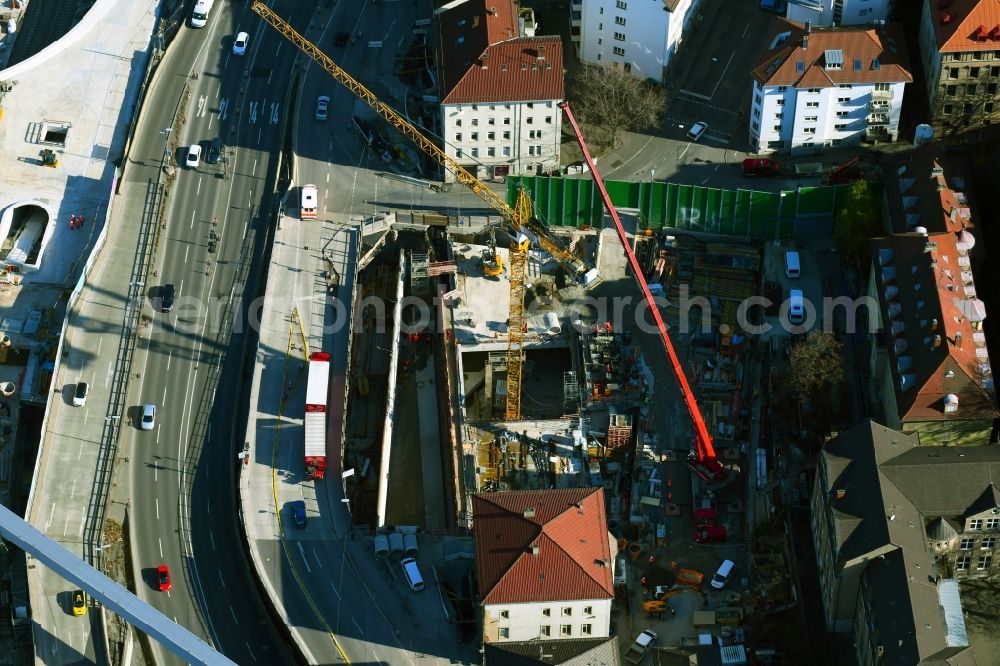 Aerial image Stuttgart - Construction site with tunnel guide for the route S21 on Willy-Brandt-Strasse in Stuttgart in the state Baden-Wuerttemberg, Germany