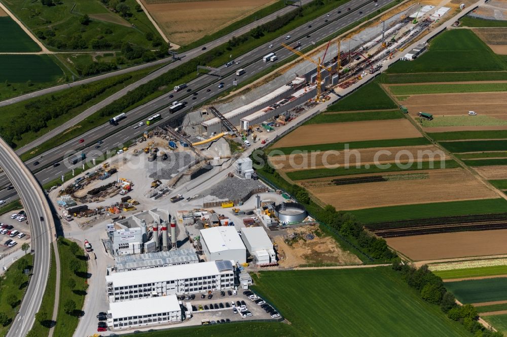 Aerial photograph Stuttgart - Construction site with tunneling work for the route and the airport tunnel course parallel to the course of the A8 motorway in the Plieningen district of Stuttgart in the state Baden-Wuerttemberg, Germany