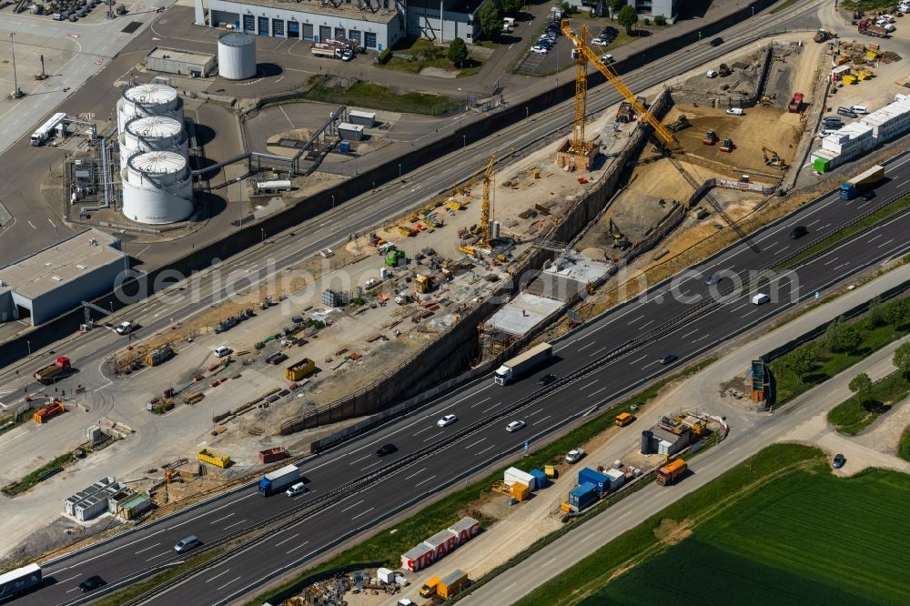Aerial image Stuttgart - Construction site with tunneling work for the route and the airport tunnel course parallel to the course of the A8 motorway in the Plieningen district of Stuttgart in the state Baden-Wuerttemberg, Germany