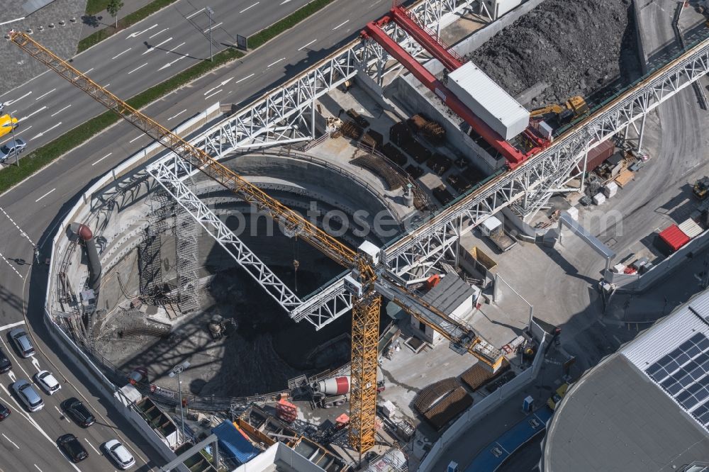 Aerial photograph Plieningen - Construction site with tunneling work for the route and the airport tunnel course parallel to the course of the A8 motorway in the Plieningen district of Stuttgart in the state Baden-Wuerttemberg, Germany
