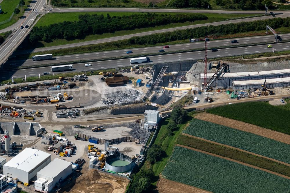 Aerial photograph Stuttgart - Construction site with tunneling work for the route and the airport tunnel course parallel to the course of the A8 motorway in the Plieningen district of Stuttgart in the state Baden-Wuerttemberg, Germany