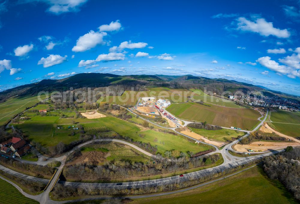 Aerial image Bad Bergzabern - Construction site with tunneling work for the route and the course Astrid Tunnel as part of the B427 bypass in Bad Bergzabern in the Palatinate Forest in the state Rhineland-Palatinate, Germany