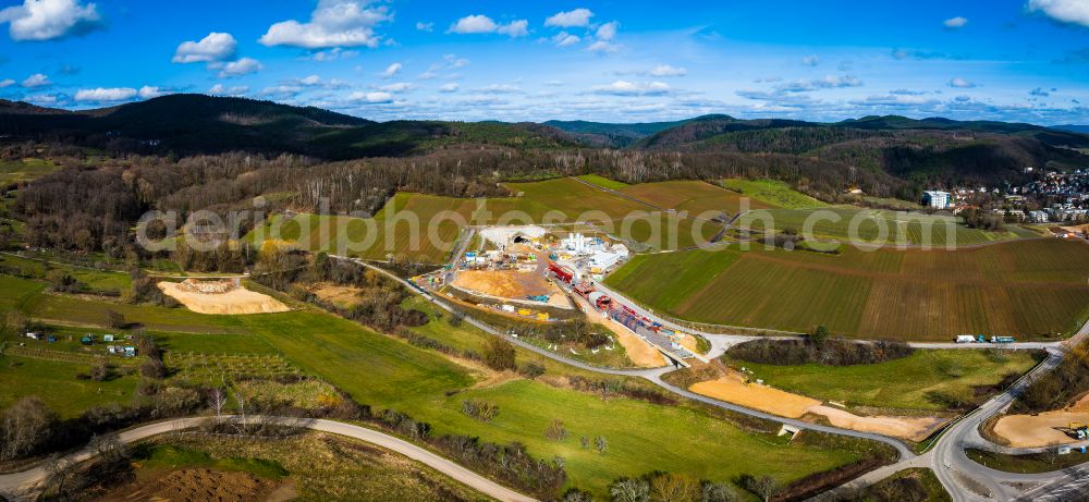 Aerial photograph Bad Bergzabern - Construction site with tunneling work for the route and the course Astrid Tunnel as part of the B427 bypass in Bad Bergzabern in the Palatinate Forest in the state Rhineland-Palatinate, Germany