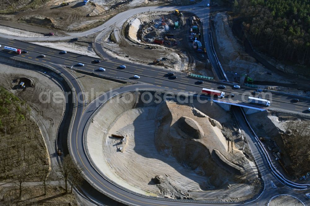 Aerial image Ferch - Construction site for the expansion of traffic flow on the motorway BAB A 10 in Ferch in the state Brandenburg, Germany