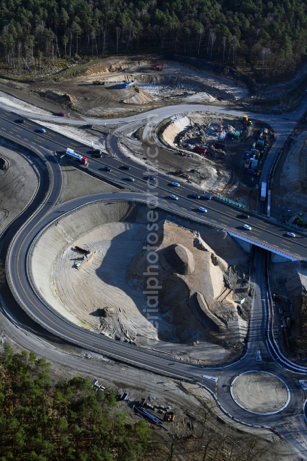 Aerial photograph Ferch - Construction site for the expansion of traffic flow on the motorway BAB A 10 in Ferch in the state Brandenburg, Germany