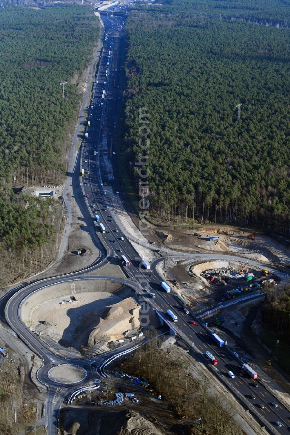 Aerial photograph Ferch - Construction site for the expansion of traffic flow on the motorway BAB A 10 in Ferch in the state Brandenburg, Germany