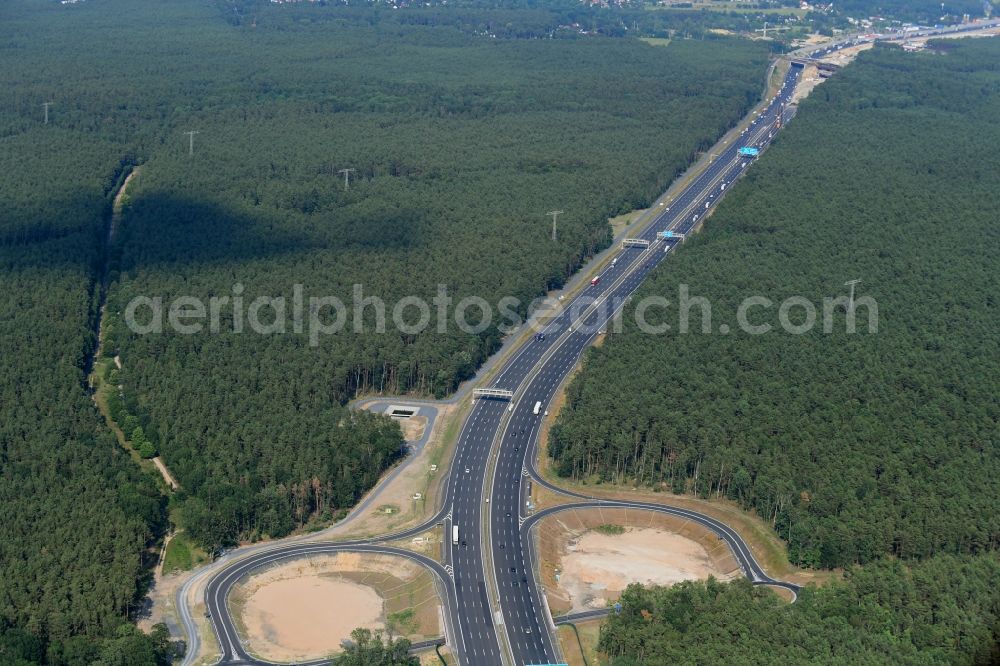 Aerial image Ferch - Construction site for the expansion of traffic flow on the motorway BAB A 10 in Ferch in the state Brandenburg, Germany
