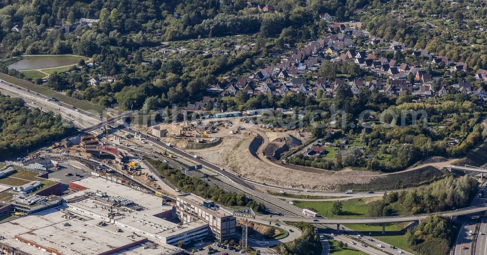 Kiel from the bird's eye view: Construction site for the expansion of traffic flow on the motorway BAB A 215 in Kiel in the state Schleswig-Holstein, Germany