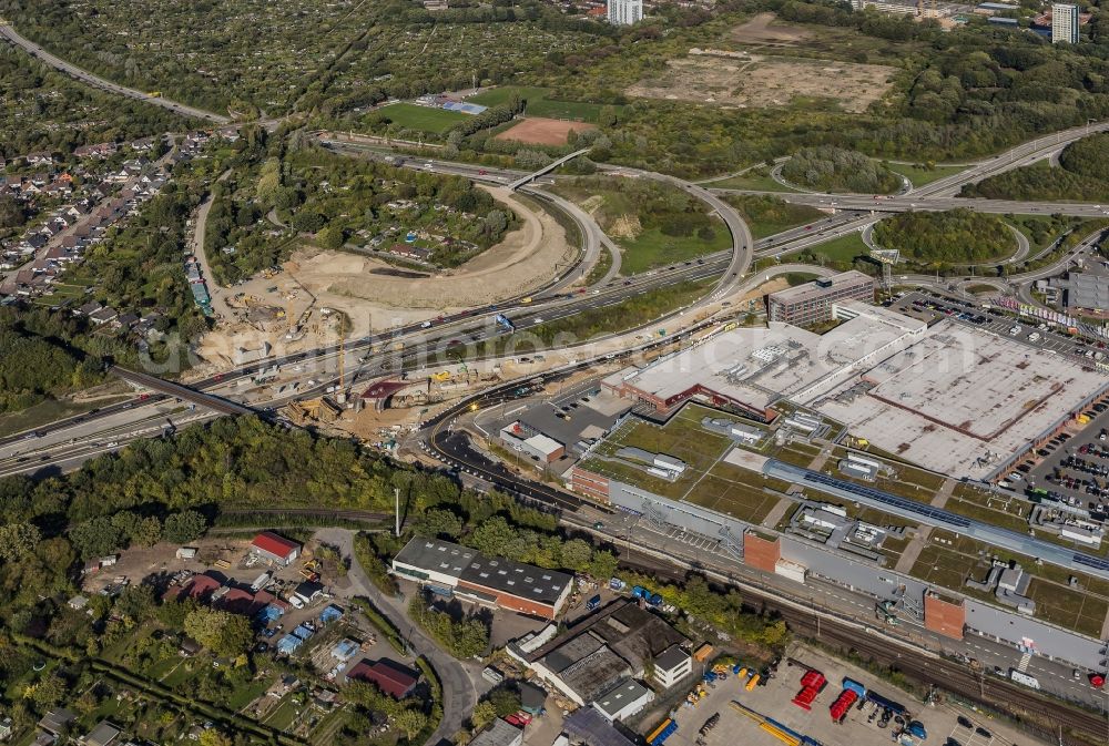 Kiel from above - Construction site for the expansion of traffic flow on the motorway BAB A 215 in Kiel in the state Schleswig-Holstein, Germany