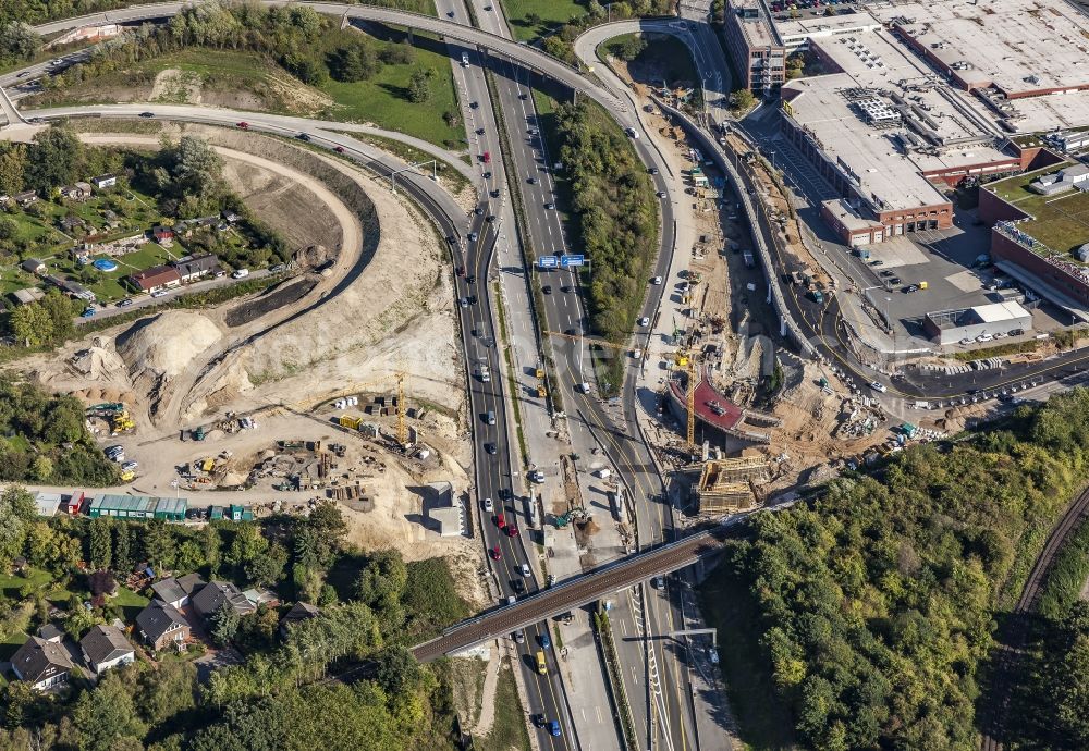 Aerial photograph Kiel - Construction site for the expansion of traffic flow on the motorway BAB A 215 in Kiel in the state Schleswig-Holstein, Germany