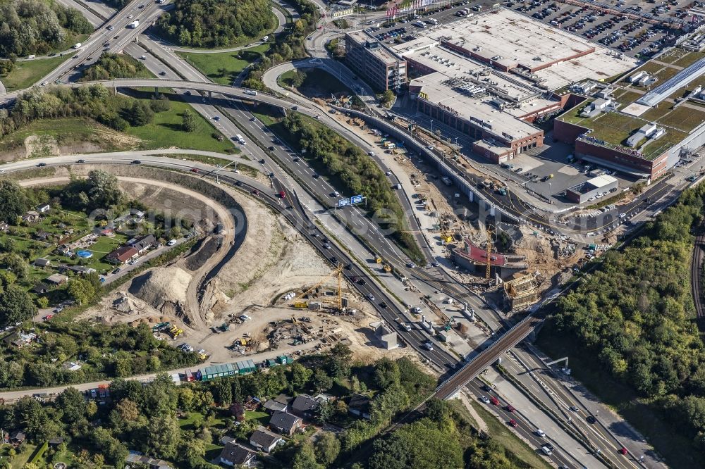 Kiel from the bird's eye view: Construction site for the expansion of traffic flow on the motorway BAB A 215 in Kiel in the state Schleswig-Holstein, Germany