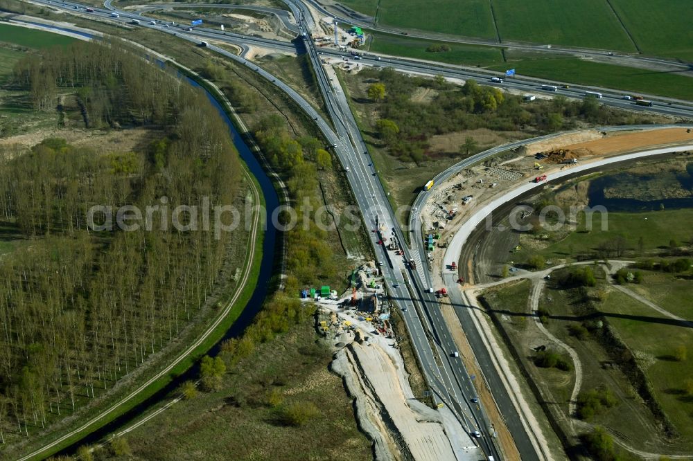 Aerial image Schönerlinde - Construction to extend the traffic flow at the intersection- motorway A 114 - A10 - Dreieck Pankow in Schoenerlinde in the state Brandenburg, Germany