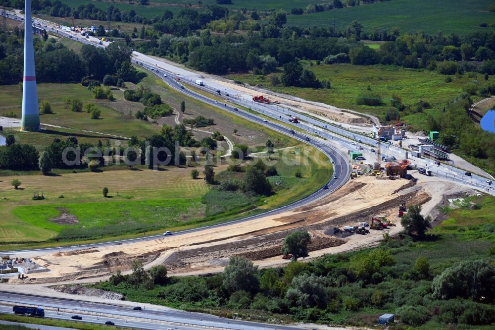 Schönerlinde from above - Construction to extend the traffic flow at the intersection- motorway A 114 - A10 - Dreieck Pankow in Schoenerlinde in the state Brandenburg, Germany