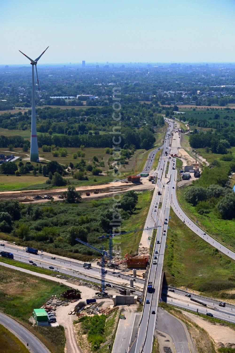 Aerial photograph Schönerlinde - Construction to extend the traffic flow at the intersection- motorway A 114 - A10 - Dreieck Pankow in Schoenerlinde in the state Brandenburg, Germany