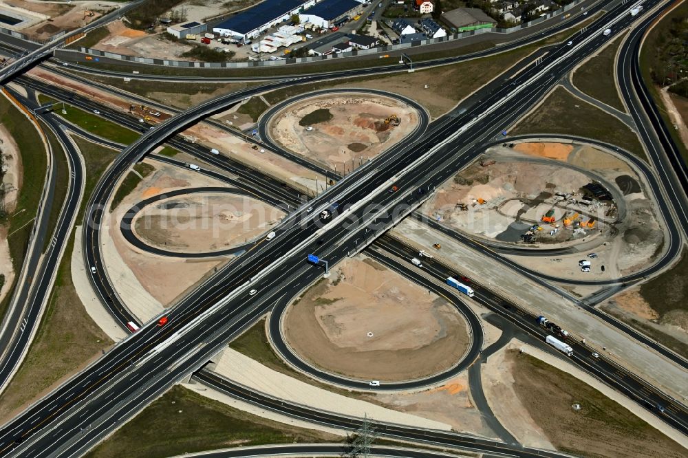 Eltersdorf from the bird's eye view: Construction to extend the traffic flow at the intersection- motorway A Autobahnkreuz of BAB A73 - A3 in Eltersdorf in the state Bavaria, Germany