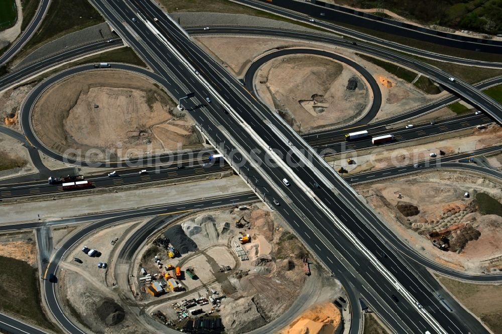 Aerial image Eltersdorf - Construction to extend the traffic flow at the intersection- motorway A Autobahnkreuz of BAB A73 - A3 in Eltersdorf in the state Bavaria, Germany
