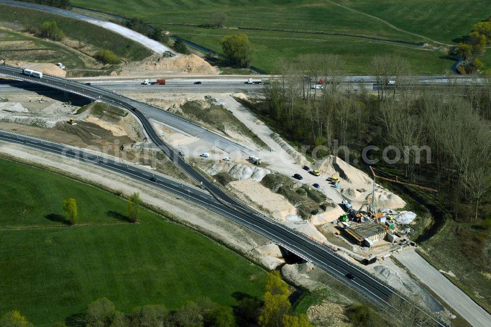 Aerial image Leegebruch - Construction to extend the traffic flow at the intersection- motorway A 10 - A110 a?? Kreuz Oranienburg a?? in Leegebruch in the state Brandenburg, Germany