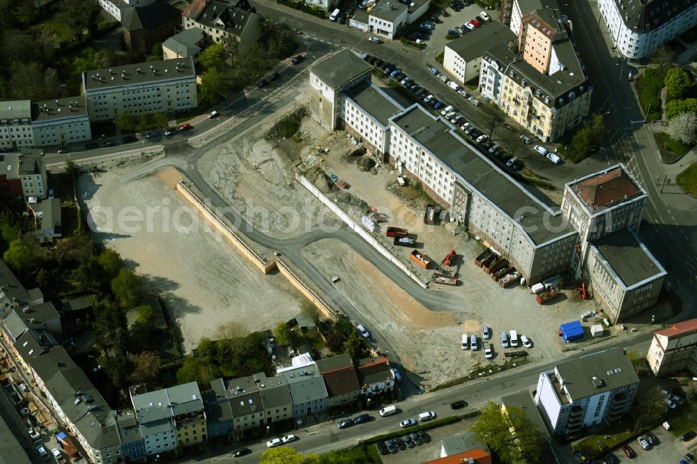 Rostock from above - New construction site of the administrative building of the former police headquarters between Blucherstrasse and Bahnhofstrasse in Rostock in the state Mecklenburg-Western Pomerania, Germany