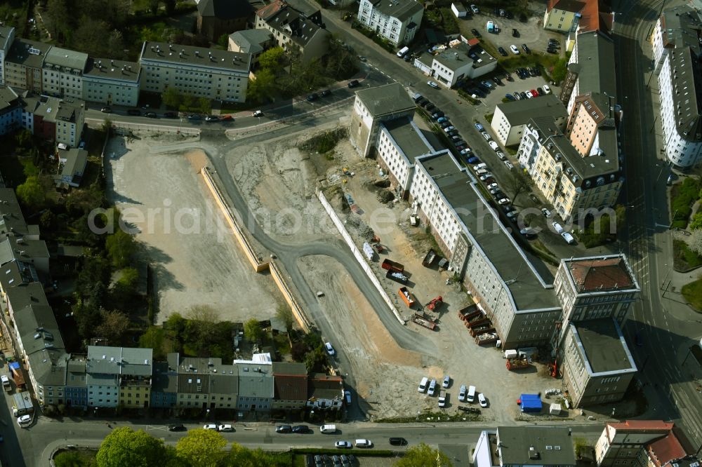 Rostock from the bird's eye view: New construction site of the administrative building of the former police headquarters between Blucherstrasse and Bahnhofstrasse in Rostock in the state Mecklenburg-Western Pomerania, Germany