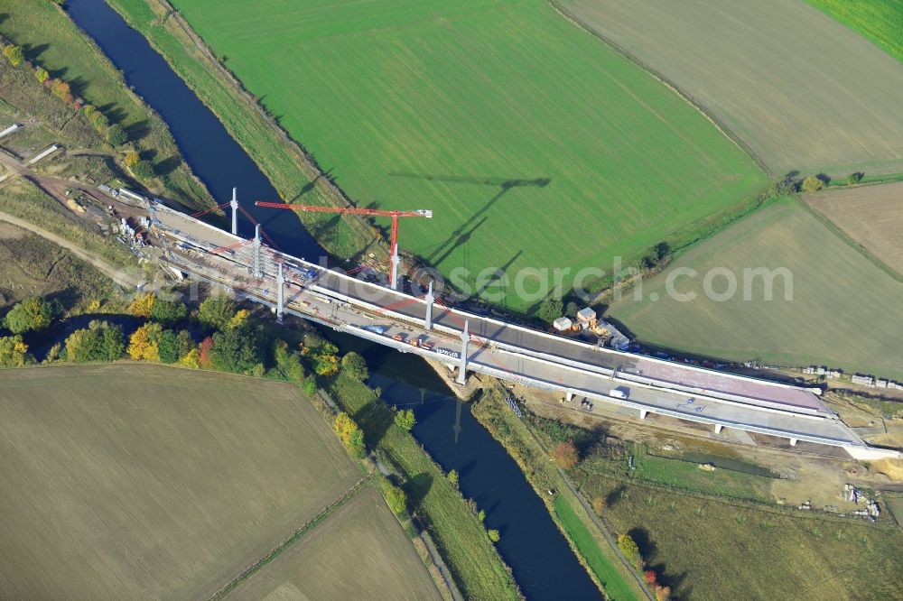 Aerial image Bad Oeynhausen - View of the construction site for the bridge structure over the Werre in Bad Oeynhausen in North Rhine-Westphalia. The construction company of this bridge is the Bickhardt Bau AG. Client is the Strassen.NRW