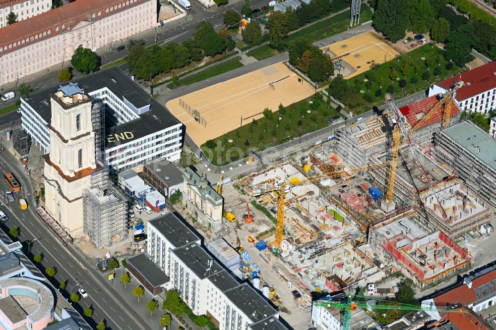 Aerial photograph Potsdam - Construction site for the new residential and commercial building quarter along the art and creative quarter Alte Feuerwache on Spornstrasse in the district Noerdliche Innenstadt in Potsdam in the state Brandenburg, Germany
