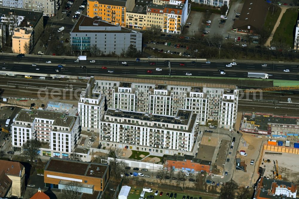 Berlin from the bird's eye view: Construction site to build a new multi-family residential complex Friedenauer Hoehe in the district Wilmersdorf in Berlin, Germany