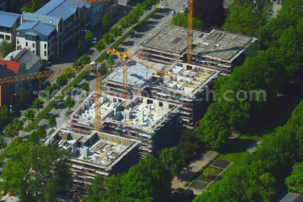 Aerial image Rostock - Construction site to build a new multi-family residential complex Am Rosengarten on August-Bebel-Strasse - Wallstrasse in the district Stadtmitte in Rostock in the state Mecklenburg - Western Pomerania, Germany
