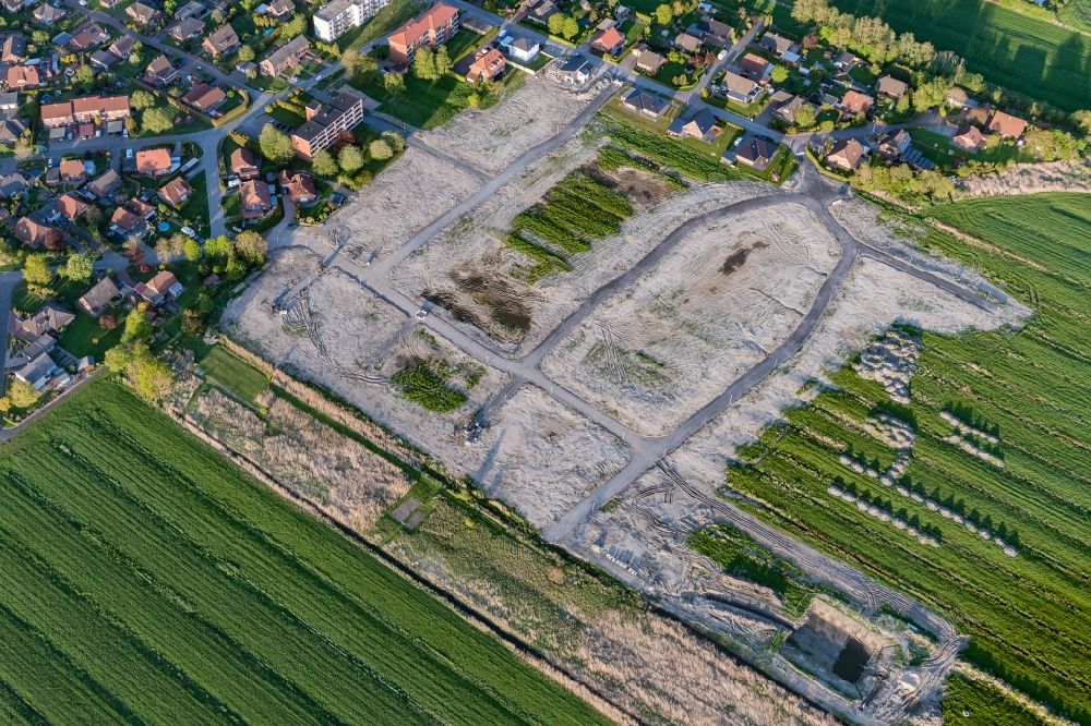 Aerial photograph Drochtersen - Construction site residential area of a??a??a multi-family and single-family housing estate Kehdinger Heimat in Drochtersen in the state Lower Saxony, Germany