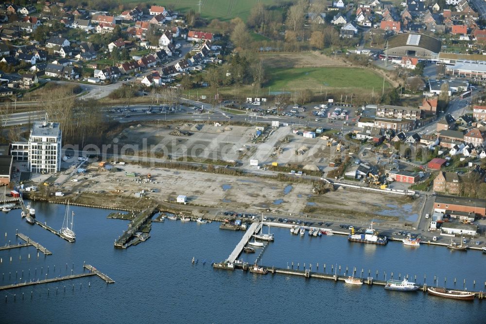Lübeck from the bird's eye view: Residential construction site with multi-family housing development- on the Auf dem Baggersand in Travemuende in the state Schleswig-Holstein, Germany