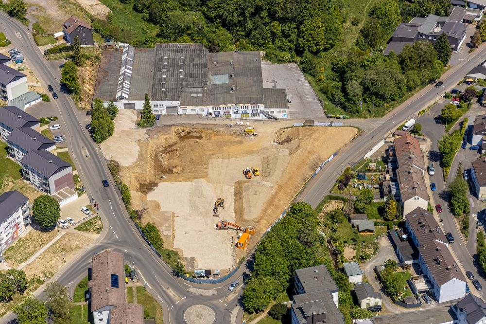 Aerial image Meinerzhagen - Residential construction site with multi-family housing development- of the Froebelkarree between Froebelstrasse and Siepener Weg in Meinerzhagen in the state North Rhine-Westphalia, Germany