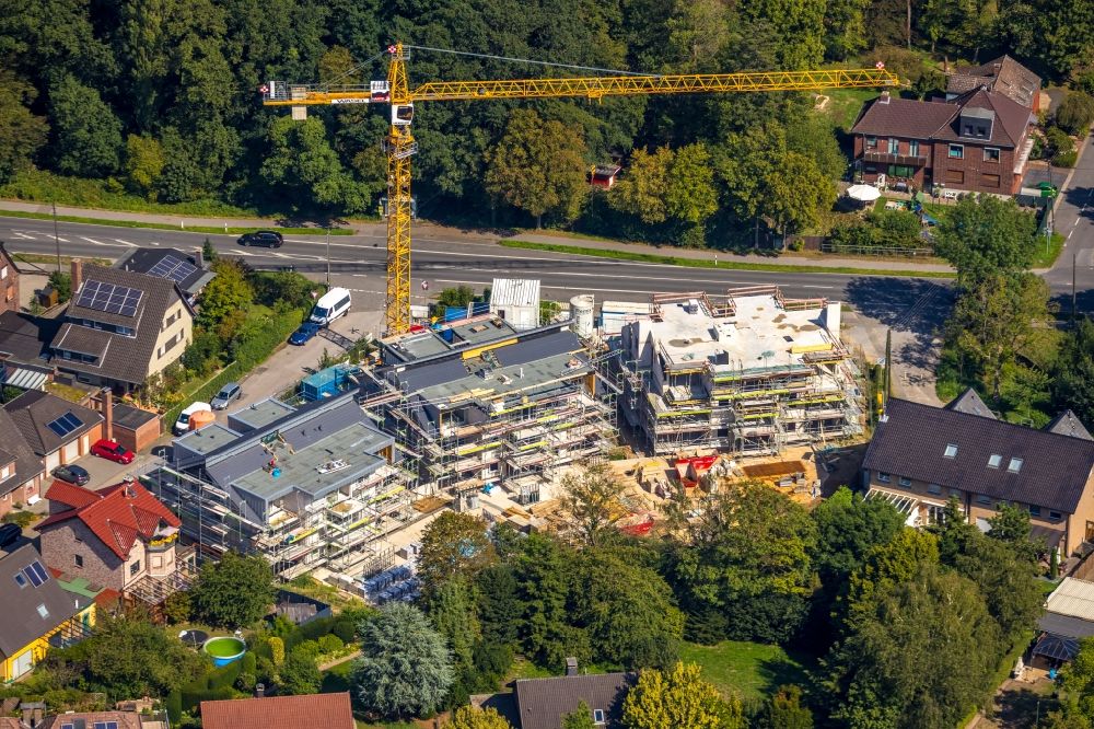 Aerial image Hünxe - Residential construction site with multi-family housing development- along the Dinslakener Str. in Huenxe in the state North Rhine-Westphalia, Germany