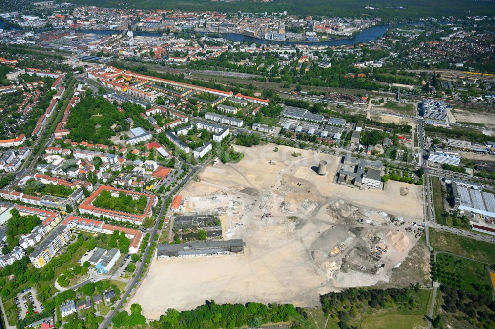 Berlin from the bird's eye view: Residential construction site with multi-family housing development- on street Gross-Berliner Damm - Segelfliegerdamm in the district Johannisthal in Berlin, Germany