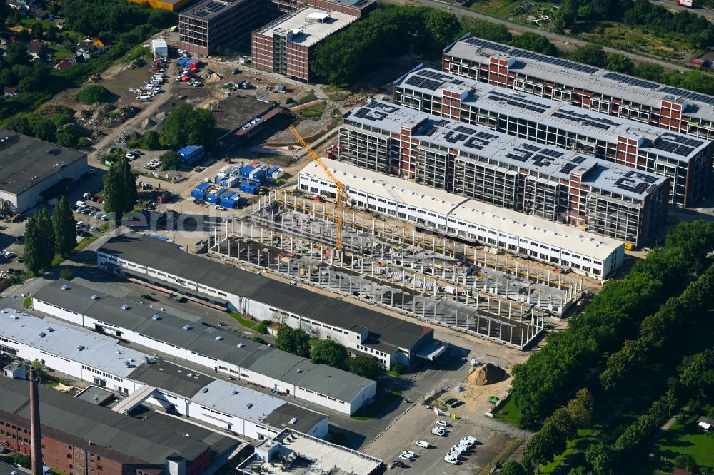 Aerial image Bremen - Residential construction site with multi-family housing development- with Eigentumswohnungen in Tabakquartier on street Hermann-Ritter-Strasse in the district Woltmershausen in Bremen, Germany
