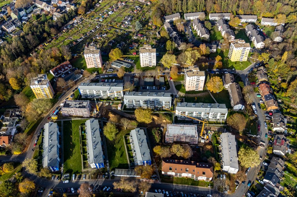 Bochum from above - Residential construction site with multi-family housing development- on the on Ennepestrasse in the district Grumme in Bochum in the state North Rhine-Westphalia, Germany
