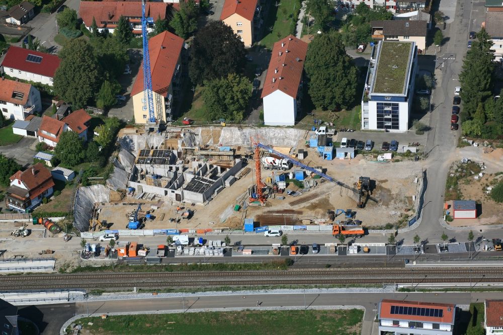 Aerial image Grenzach-Wyhlen - Residential construction site with multi-family housing development- on the Gartenstrasse in Grenzach-Wyhlen in the state Baden-Wurttemberg, Germany
