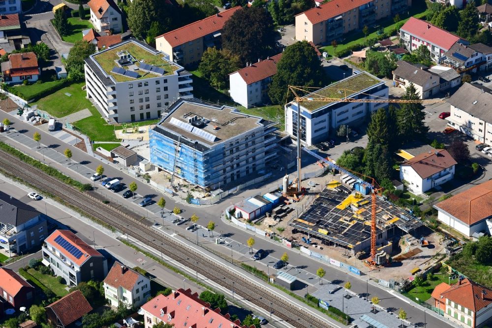 Aerial photograph Grenzach-Wyhlen - Residential construction site with multi-family housing development- on the Gartenstrasse in Grenzach-Wyhlen in the state Baden-Wurttemberg, Germany