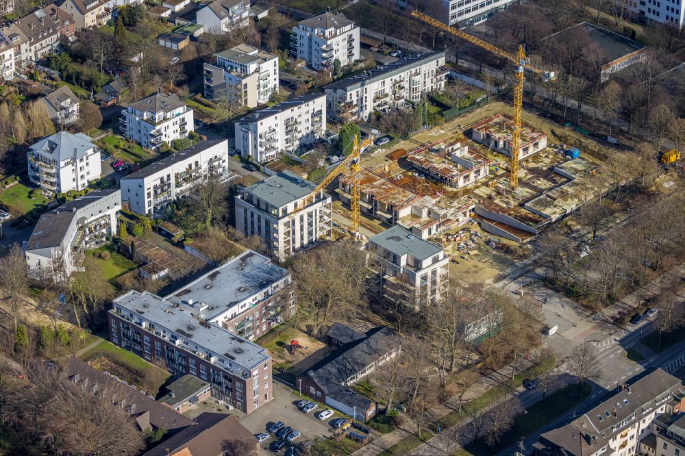 Gelsenkirchen from the bird's eye view: Residential construction site with multi-family housing development- on the Goldbergstrasse in the district Buer in Gelsenkirchen at Ruhrgebiet in the state North Rhine-Westphalia, Germany