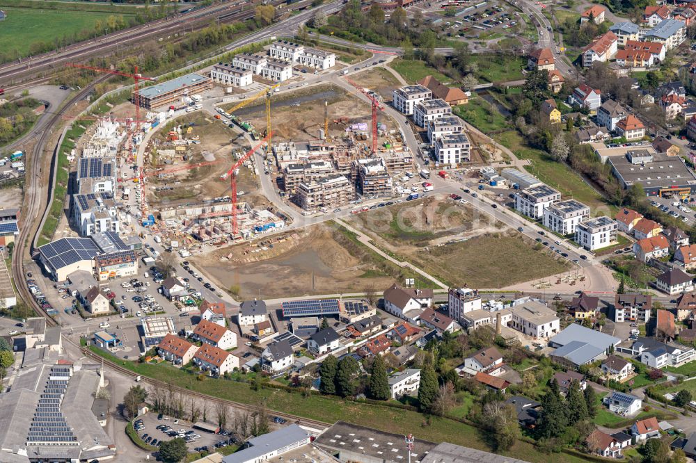 Achern from above - Residential construction site with multi-family housing development- on the on Glashuettenareal in Achern in the state Baden-Wuerttemberg, Germany