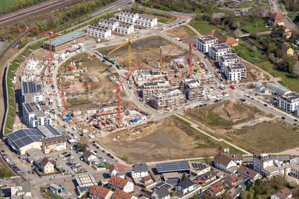 Achern from the bird's eye view: Residential construction site with multi-family housing development- on the on Glashuettenareal in Achern in the state Baden-Wuerttemberg, Germany